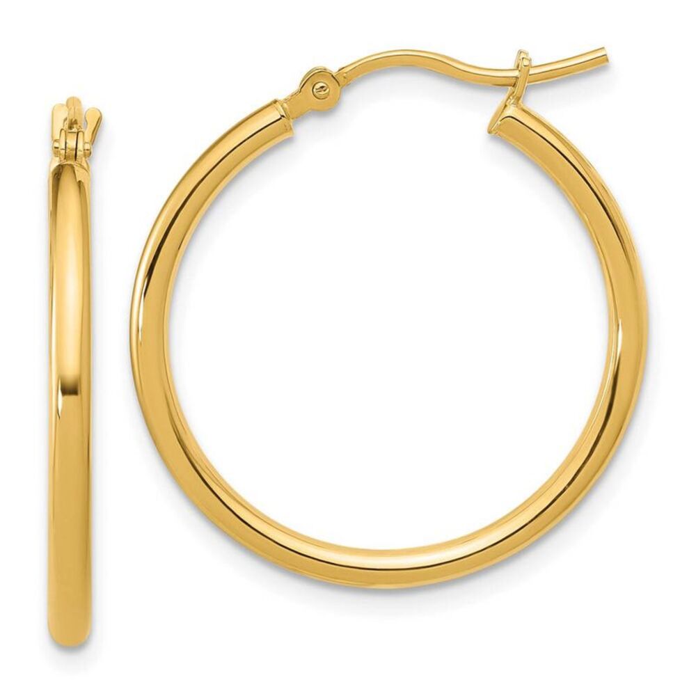 2mm Round Hoop Earrings in 14k Yellow Gold, 25mm (1 Inch)